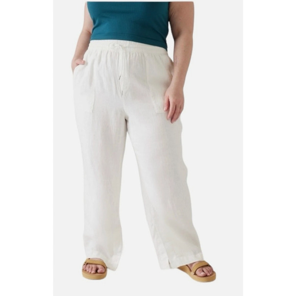 Athleta Cabo Linen Wide Leg Pants NWT Calla Lily Ivory PLUS Sz. 26W‎ Beach Vacay - Picture 2 of 5